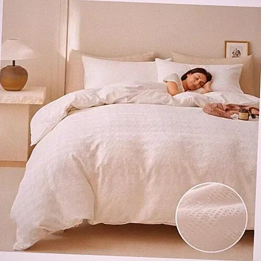 100% Cotton Waffle Weave Duvet Cover Set – Houndstooth Pattern, King White
