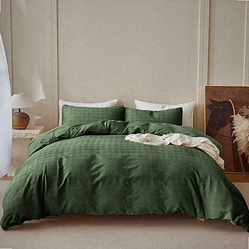 100% Cotton Waffle Weave Duvet Cover Set – Houndstooth Queen Olive Green