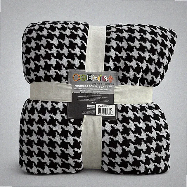 BLACK WHITE HOUNDSTOOTH FULL/QUEEN BLANKET 88x88” COEXIST BY CANNON MICRORASCHEL
