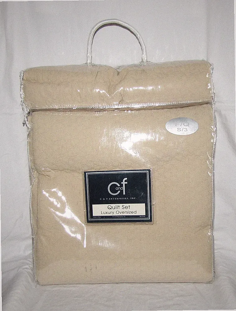 C&F Enterprises Beige Quilted Houndstooth Full/Queen 3pc Quilt Bedding Set NEW