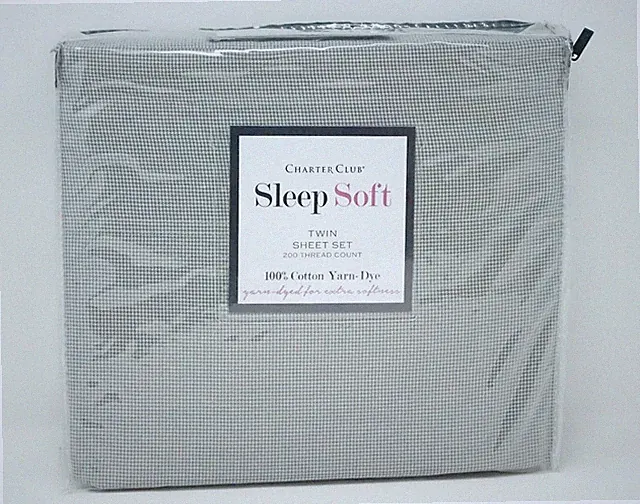 Charter Club Sleep Soft Cotton Houndstooth 200 TC 3-Pc. Yarn Dyed Sheet Set TWIN