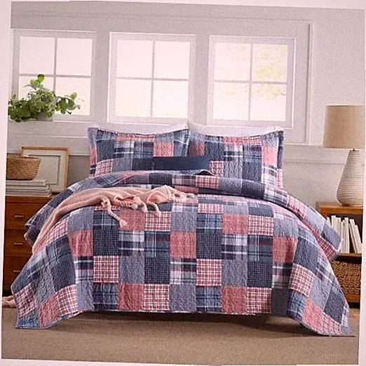 Cotton Bedding Quilt Sets Reversible All Queen Size Houndstooth Plaid Pattern