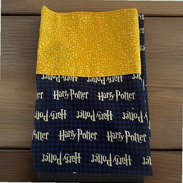 Harry Potter Standard Pillowcase Navy Blue Logo Houndstooth Fabric Yellow 19x29