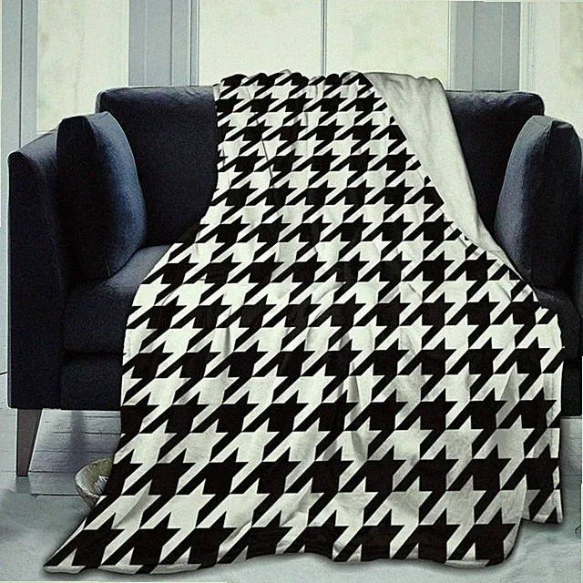Houndstooth Pattern Throw Blanket Ultra Soft Warm Fleece Bed Sofa 50x40 Inch