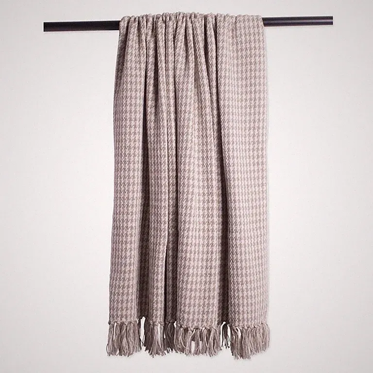 Houndstooth Patterned Cotton Throw Blanket Brown/Cream