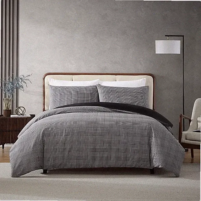 Kenneth Cole Houndstooth Plaid Quilt Cover Set Black/White King 3pce