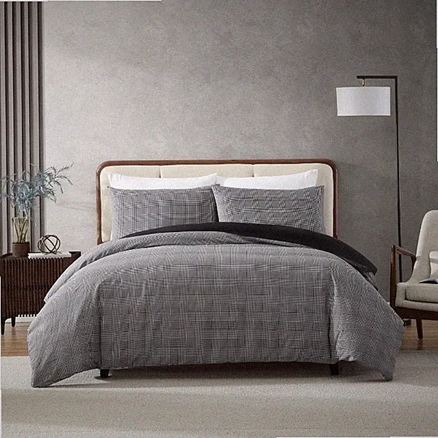 Kenneth Cole Houndstooth Plaid Quilt Cover Set Black/White Queen 3pce