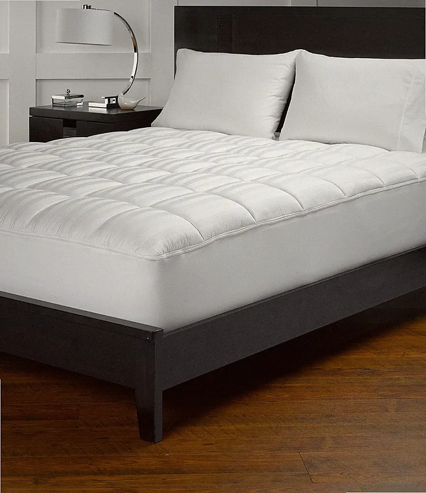 Luxury Queen Size White Striped Mattress Pad Egyptian Cotton 16 Inch Deep Pocket