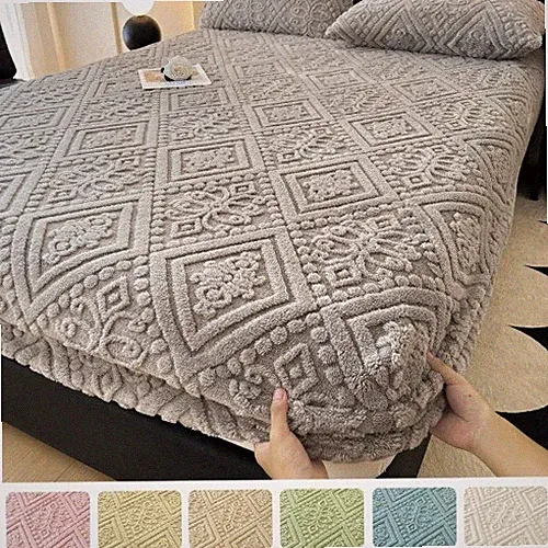 New Plush Mattress Cover Bed Stretch Soft Fitted Sheet Keep Warm Dust Protector