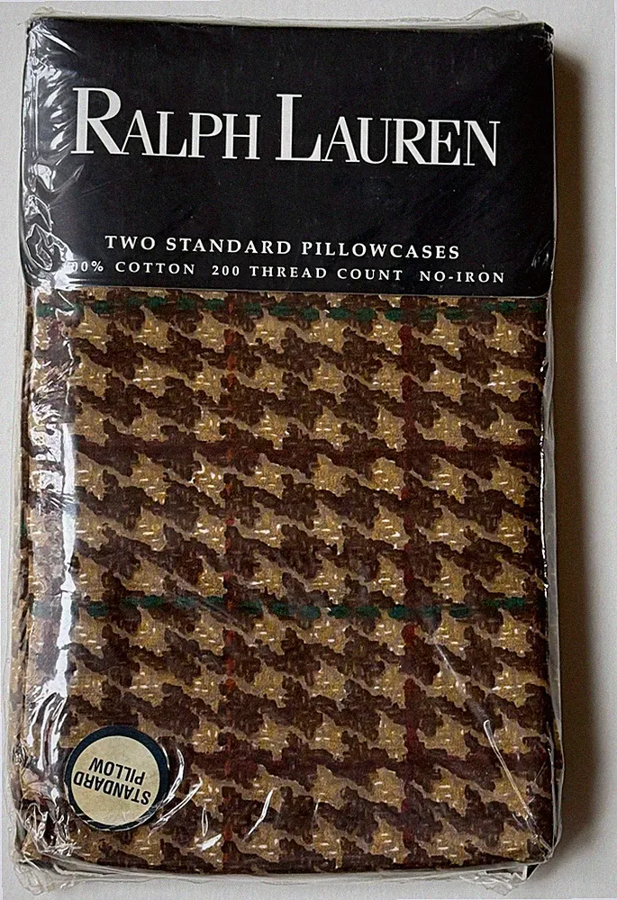 NEW! RALPH Lauren PAIR *Brookside Neutral Houndstooth STANDARD PILLOWCASES