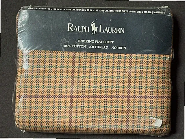 *NEW RARE~RALPH LAUREN Plaid Churchill Multi *KING FLAT SHEET Houndstooth NIP