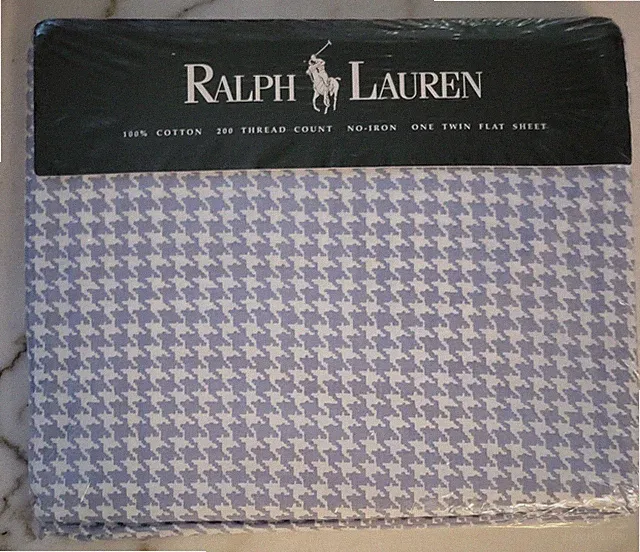 NOS Vintage Polo Ralph Lauren "Addison" Houndstooth Flat Sheet-Twin Size [1397]