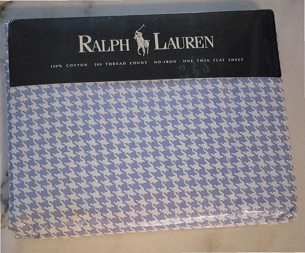 NOS Vintage Polo Ralph Lauren "Addison" Houndstooth Flat Sheet-Twin Size [1434]