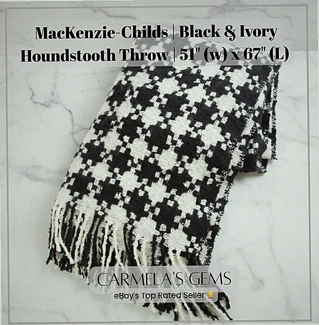 NWT MacKenzie-Childs Houndstooth Throw Black Ivory 51x67 Luxe Soft | Gift Ready