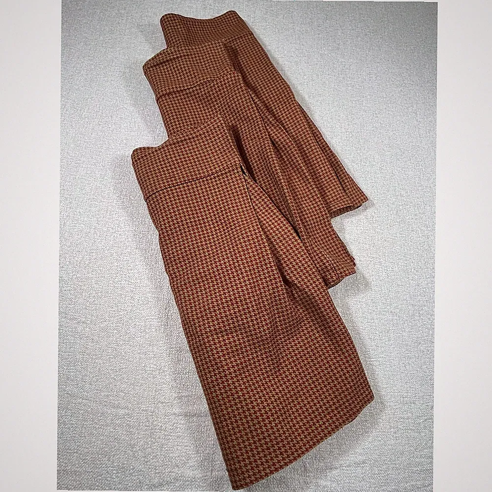 Peacock Alley Lot of 3 Red/Brown Houndstooth 100% Cotton King Bed Skirts w/ Pins