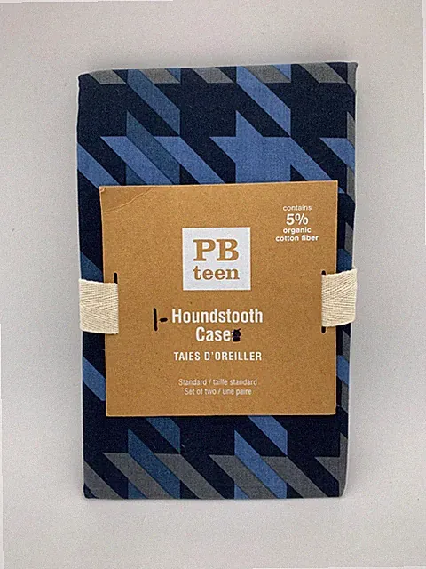 Pottery Barn Teen Houndstooth Pillowcases Standard Navy Blue S/2 #G924