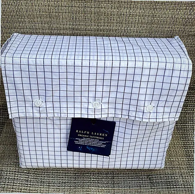 Ralph Lauren Blue White Organic Tattersall Plaid Cotton FULL QUEEN Duvet Cover