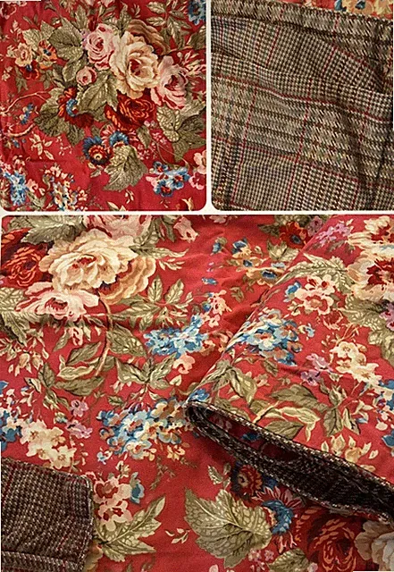 Ralph Lauren Chaps Red Summerton Cottage Roses Floral Pillow Shams Houndstooth 2