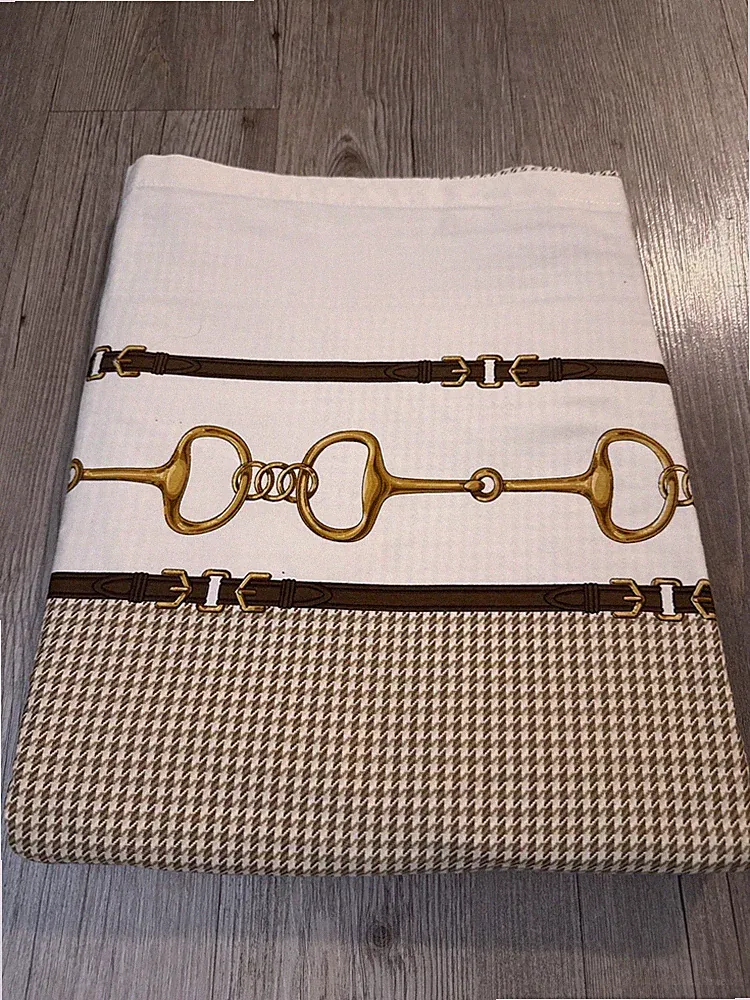 Ralph Lauren Very Rare Queen Flat Sheet Equestrian Horse bit Houndstooth Vintage