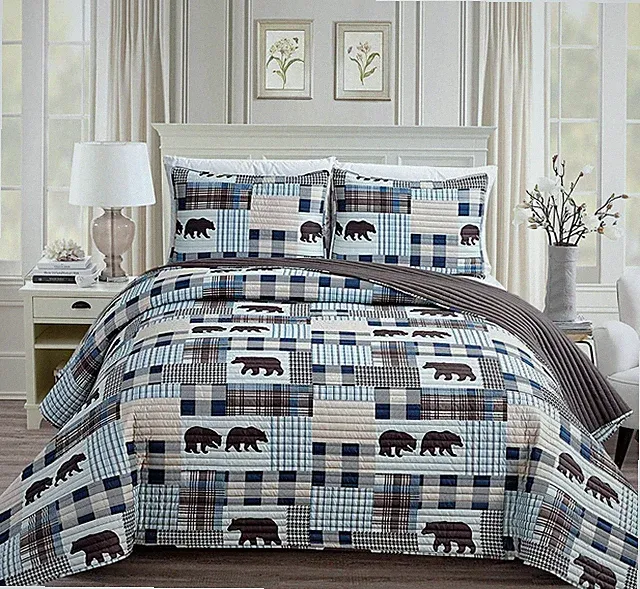 Rustic Modern Farmhouse Cabin Lodge Stripe Quilted Bedspread Coverlet Bedding...