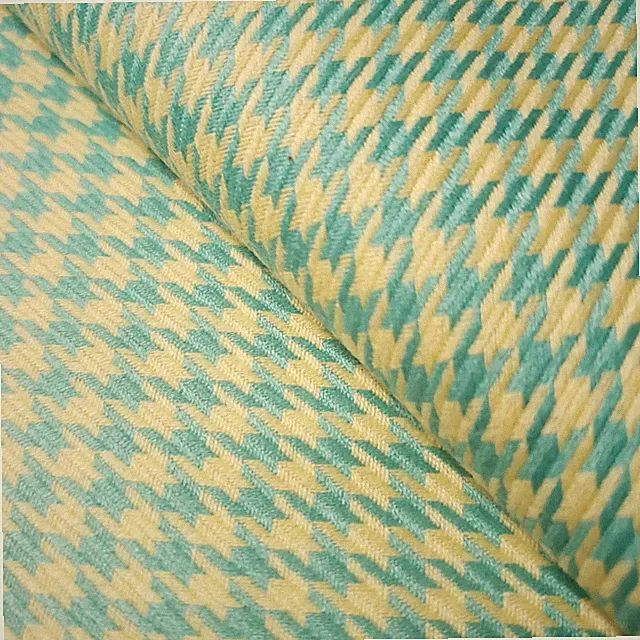 Turquoise Yellow Houndstooth Suiting Fabric 44" By The Yard