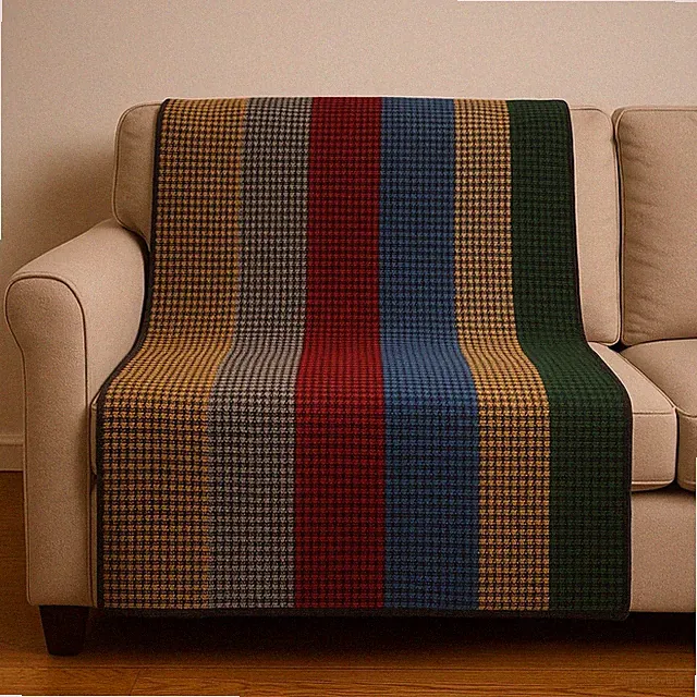 VTG Malone Mills PolarFleece Throw Blanket Dakotah USA Houndstooth Stripe 50x60